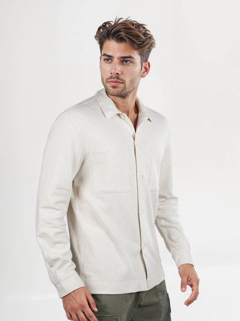 Celio Men's  Off White  Solid Loose Fit Poly-Cotton Shirt | Celio in Lebanon