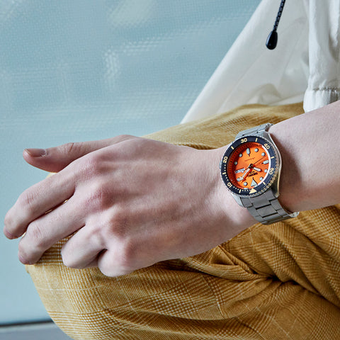 Seiko Men's Silver Tone 5 Sports SRPD59K1  Automatic Orange Dial "Suits Style" Watch|Seiko In Lebanon