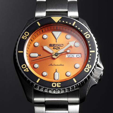 Seiko Men's Silver Tone 5 Sports SRPD59K1  Automatic Orange Dial "Suits Style" Watch|Seiko In Lebanon