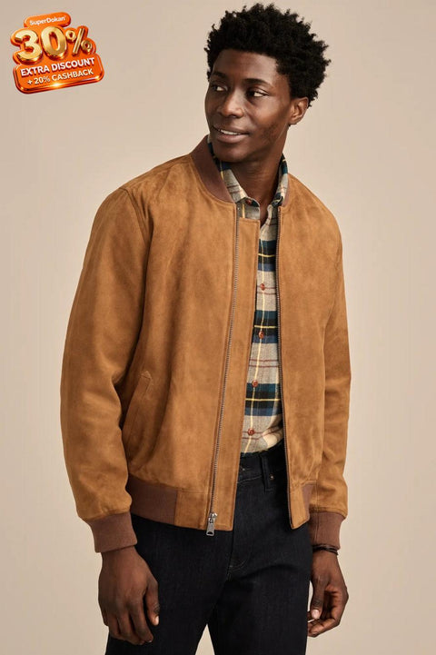 Lucky Brand Men's Dark Tan Suede Bomber Jacket | Lucky Brand In Lebanon