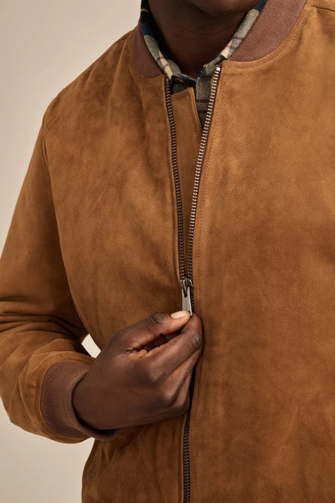 Lucky Brand Men's Dark Tan Suede Bomber Jacket | Lucky Brand In Lebanon