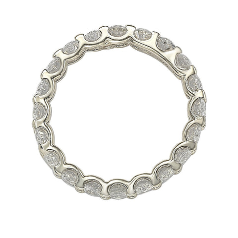 Silver ring with diamond accents on a white background