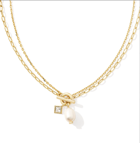Kendra Scott Women's Eve Gold Chain White Pearl Multi Strand Necklace | Kenra Scott In Lebanon