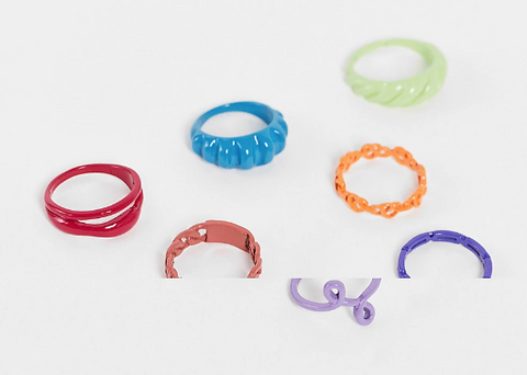 ASOS Design Women's Multicolor 7 Pack Rings ANA15 shr