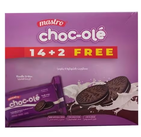 Mastro Choc-ole Biscuits Chocolate Vanilla Cream  14+2 Free