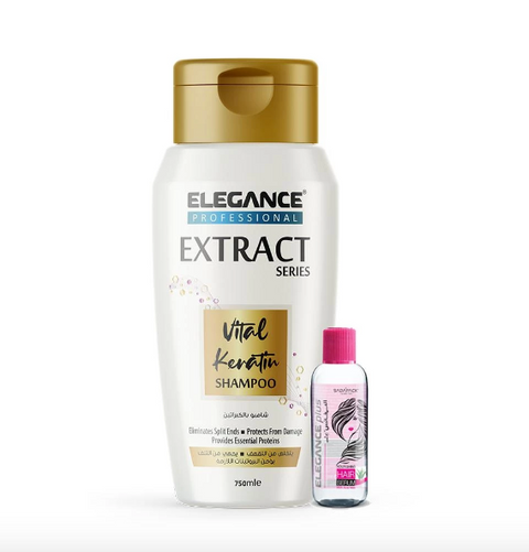 Elegance Professional Extract Vital Keratin Shampoo 750ml +Elegance Hair Serum 60ml Free