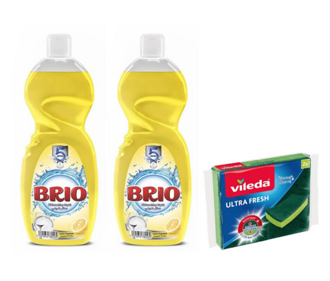 Brio Dishwash Liquid  650ml*2 + 1 Vileda Ultra Fresh Free