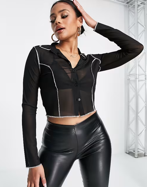 Asos Design Women's Black Mesh Shirt ANF2568