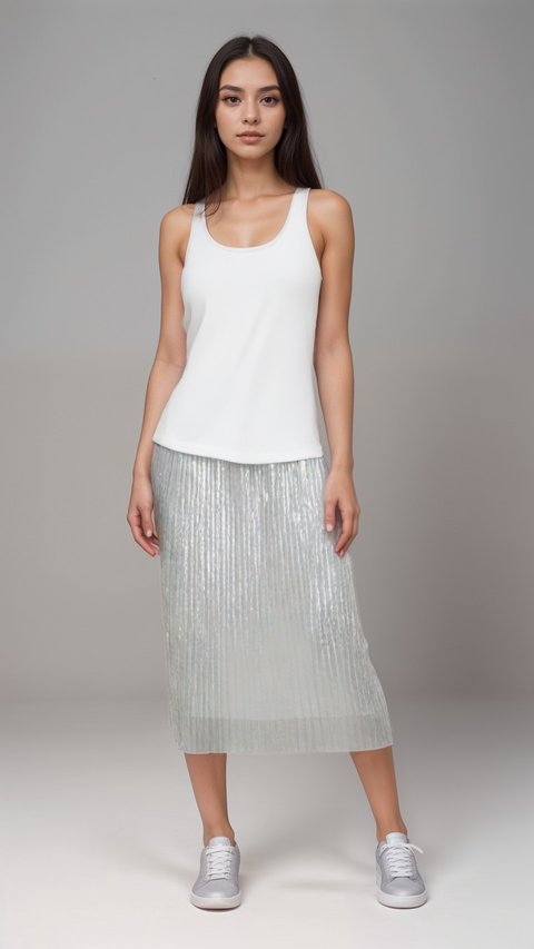 Pull&Bear Women's Silver Glittered Long Skirt | Pull&Bear in Lebanon