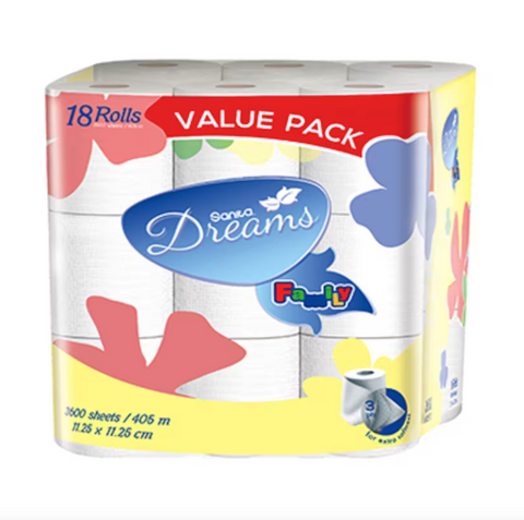 Sanita Dreams Family Toilet Tissue 18 Rolls + Cotton Balls 100 Pieces Free | Sanita In Lebanon