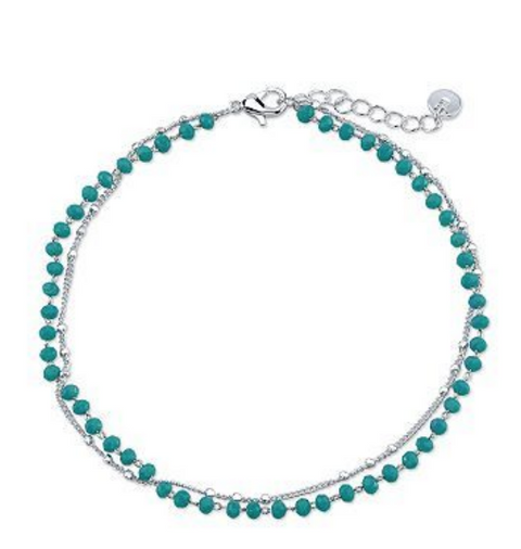 Unwritten Women's Silver Double Turquoise Bead Anklet Bracelet |Unwritten in Lebanon