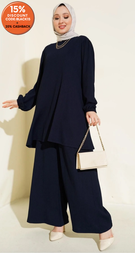 Big Dart Women's Navy Blue Tunic Pants & Top Set | Big Dart In Lebanon