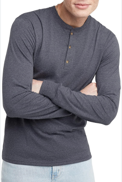 Hanes Originals Men's Dark Blue Tri-Blend Long Sleeve Henley Blouse | Hanes Originals In Lebanon