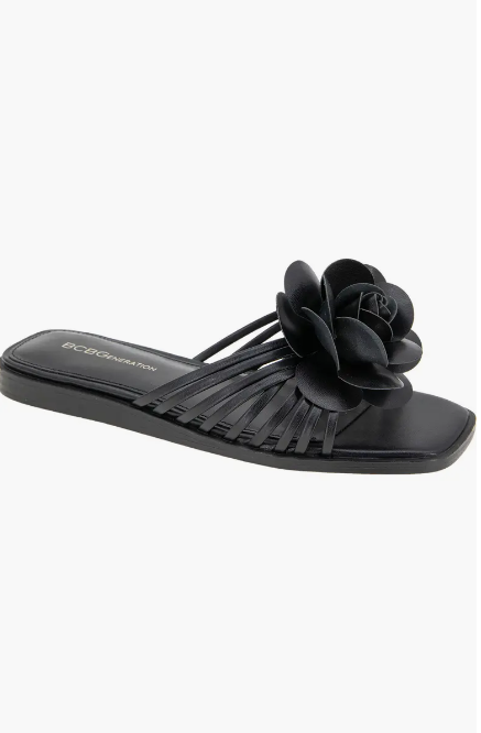BCBGeneration Women's Black Masha Flower Appliqué Slippers | BCBGeneration In Lebanon