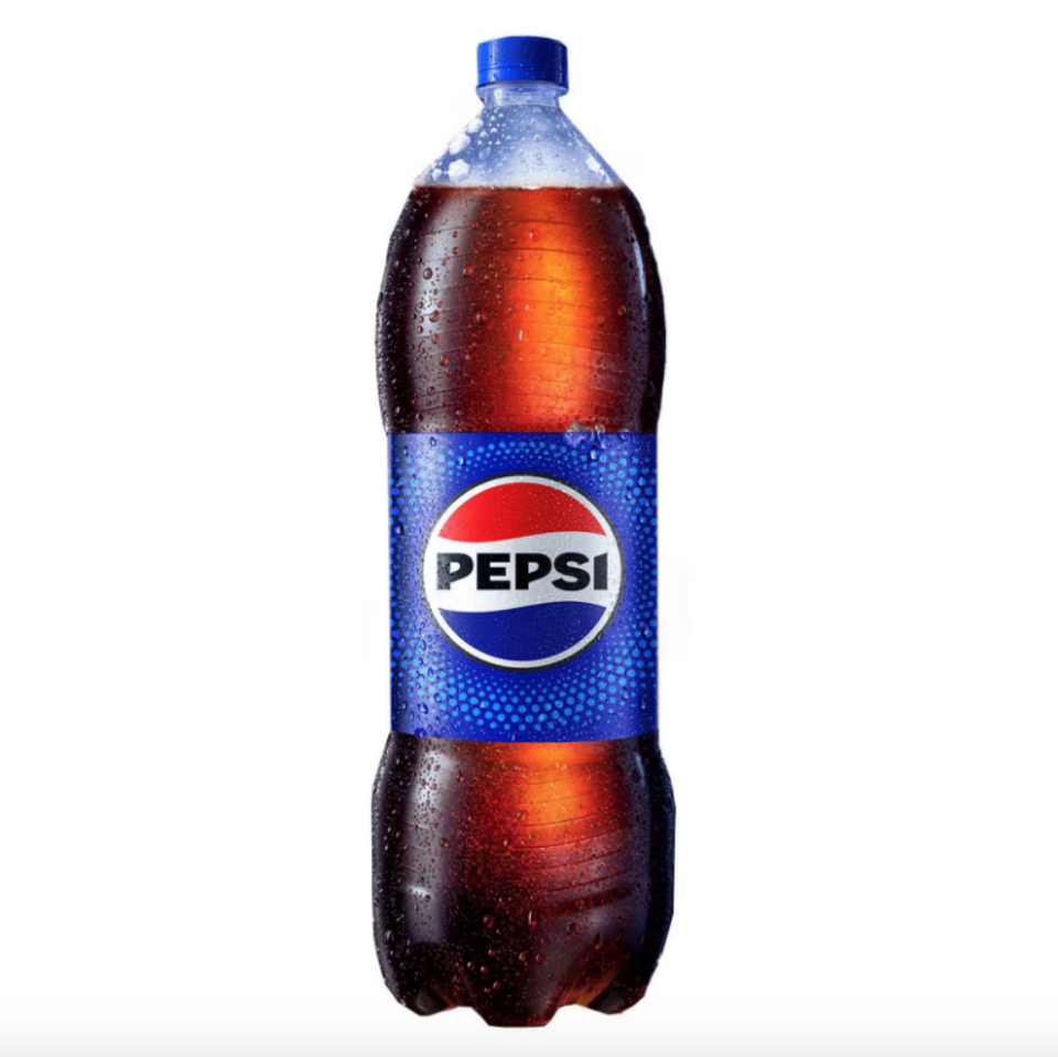 A 1.25 liter Pepsi plastic bottle with condensation.