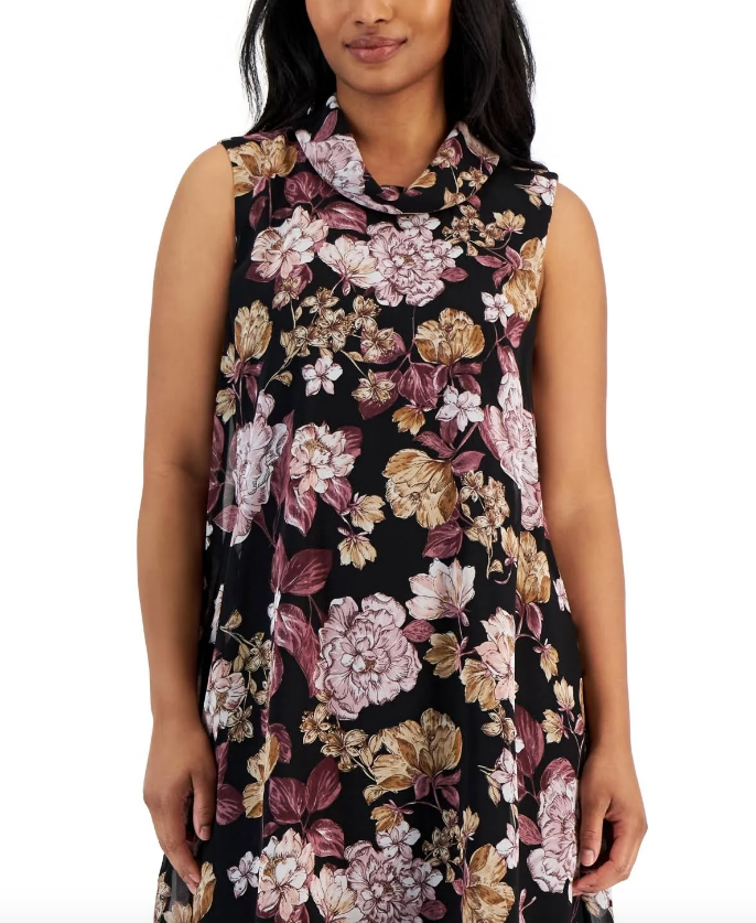 Connected Apparel Women's Black Above Knee Floral Print Sheath Dress | Connected Apparel In Lebanon