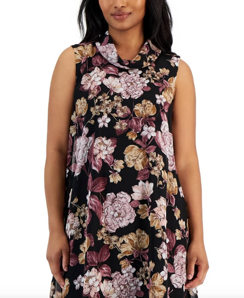 Connected Apparel Women's Black Above Knee Floral Print Sheath Dress | Connected Apparel In Lebanon