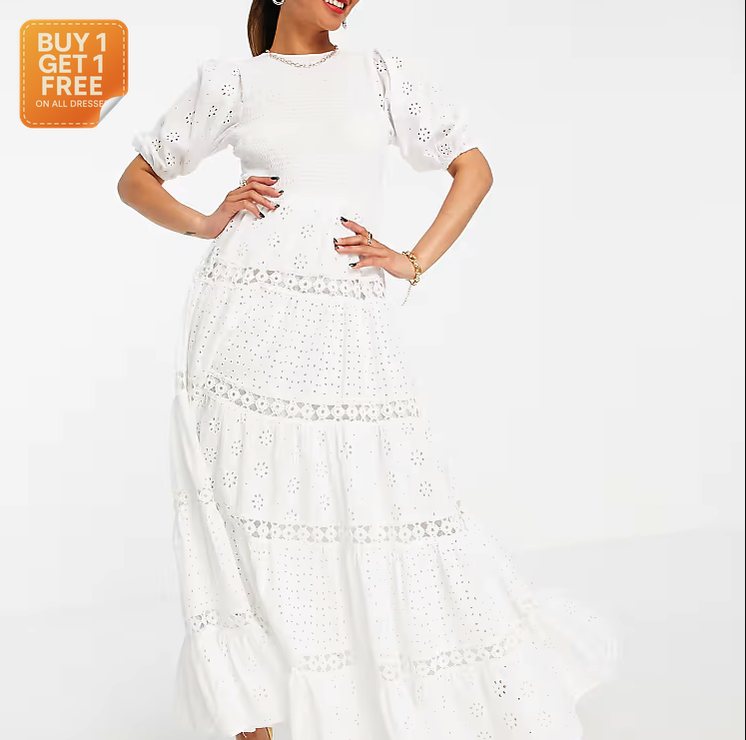Asos Design Women's White Tiered Maxi Dress ANF2689