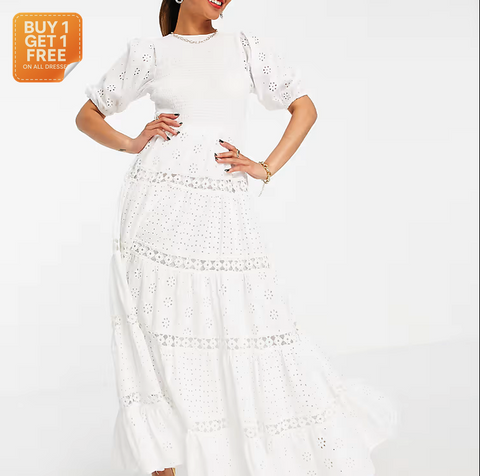 Asos Design Women's White Tiered Maxi Dress ANF2689