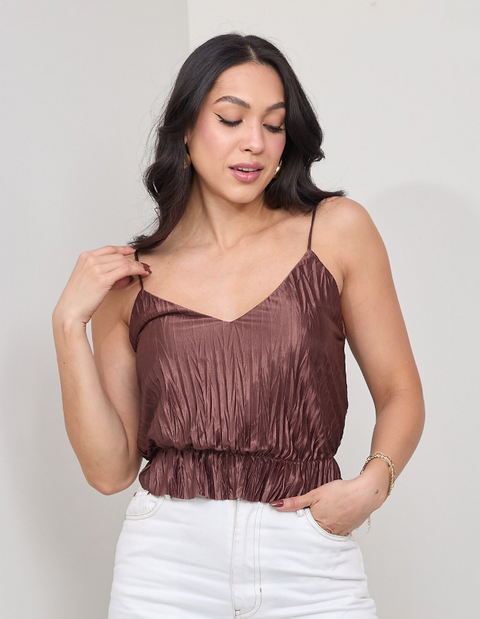 Zara Women's Brown Sleeveless Crop Top  |Zara in Lebanon
