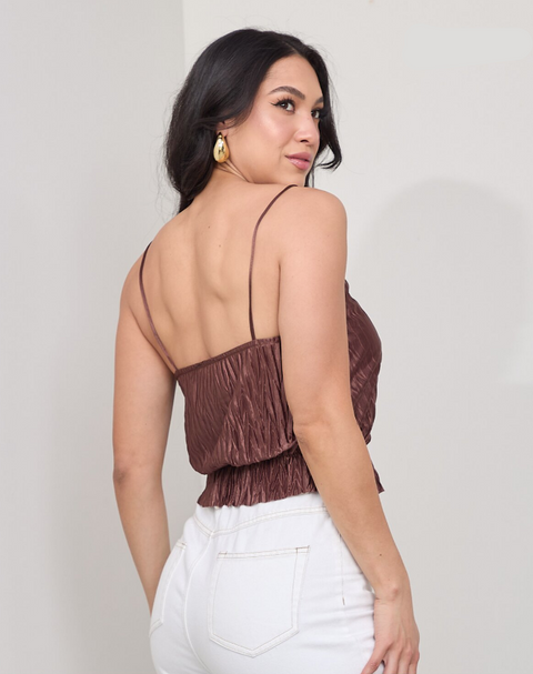 Zara Women's Brown Sleeveless Crop Top  |Zara in Lebanon
