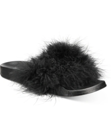 I.N.C International Concept Women's Black Marabou Pool Slides Slipper |I.N.C International Concept In Lebanon