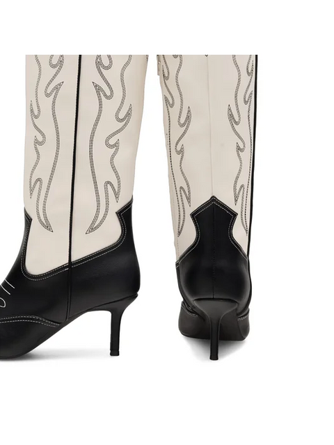 INC International Concepts Women's Black & Beige Hayleigh Mid-Heel Cowboy Boots | INC International Concepts In Lebanon