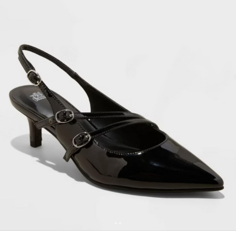 Wild Fable Women's Black Sasha Buckle Slingback Kitten Heels |Wild Fable In Lebanon