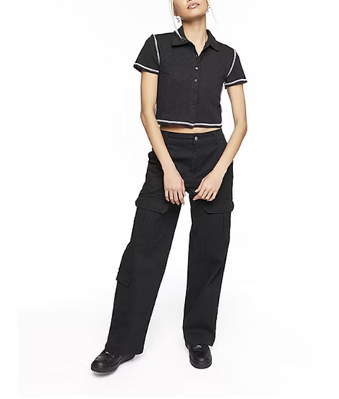 Forever 21 Women's Black Buttoned T-Shirt  |Forever 21 In Lebanon