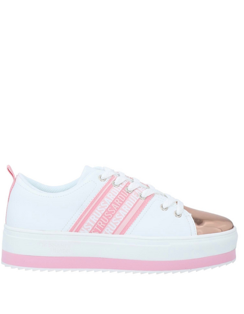 Trussardi Jeans Women's White & Pink Platform Ecoleather Sneakers |Trussardi Jeans In Lebanon