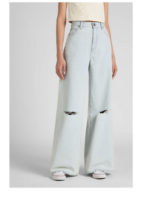 Wrangler Women's Light Blue Drew Fit Very High Waist Wide Ripped Jeans | Wrangler In Lebanon