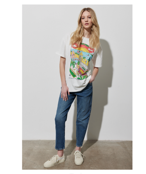 Wrangler Women's White Print Oversize Fit Relaxed Cut Crew Neck T-Shirt | Wrangler In Lebanon