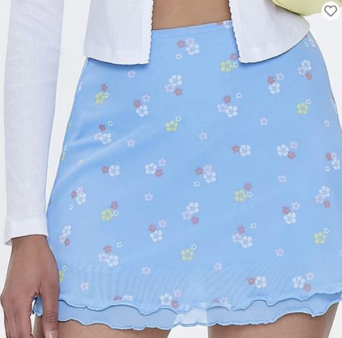 Forever 21 Women's Blue Floral Mesh Mini Skirt | Forever 21 In Lebanon