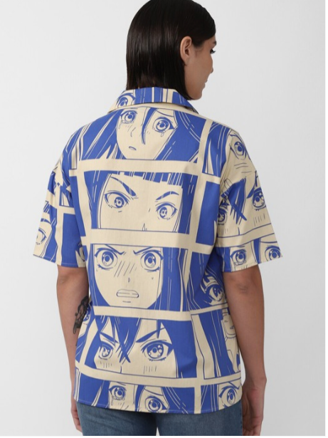 Forever 21 Women's Navy Blue & Beige Anamy Printed Shirt |Forever 21 In Lebanon