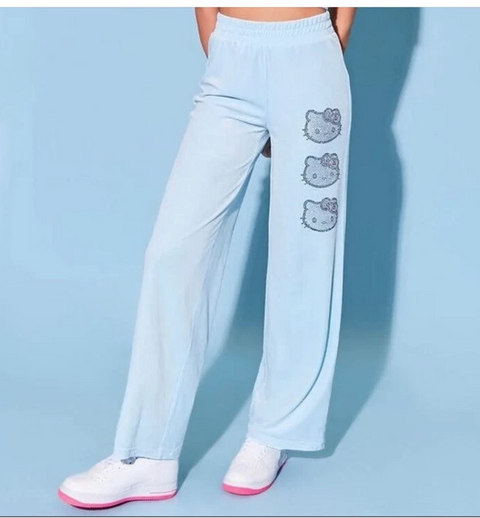Forever 21 Women's Light Blue Velvet Hello Kitty Rhinestone Pant |Forever 21 In Lebanon