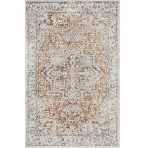 Decorative rug with intricate pattern on a white background