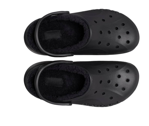 Black clogs with open design on a white background