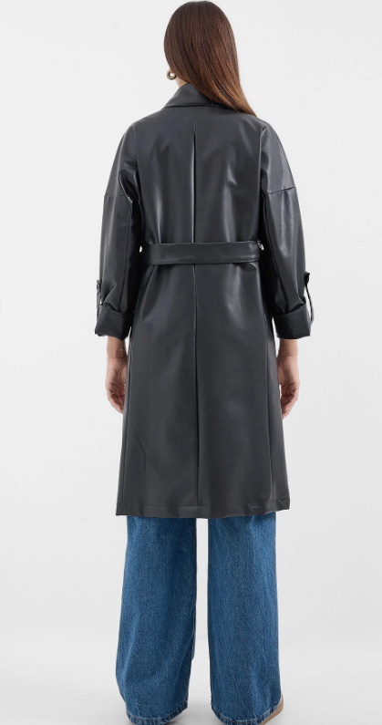 Big Dart Women's Black Leather Belted Trench Coat | Big Dart In Lebanon