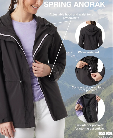 BASS OUTDOOR Women's Black Spring Hooded Anorak Jacket | BASS OUTDOOR In Lebanon