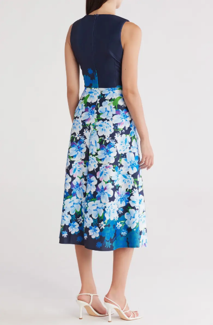 Donna Ricco Women's Navy & Multicolor Floral Sleeveless A-Line Midi Dress | Donna Ricco In Lebanon
