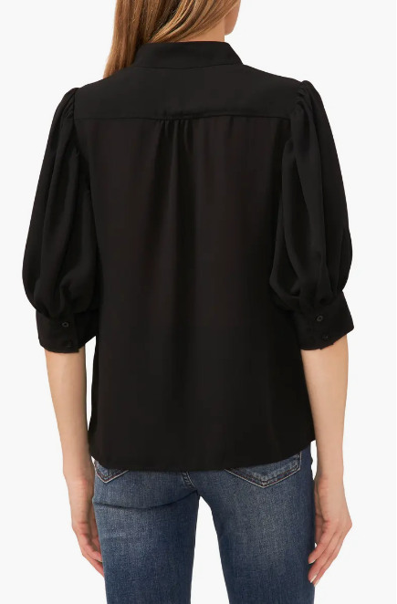 CeCe Women's Black Puff Sleeve Button-Up Shirt | CeCe In Lebanon