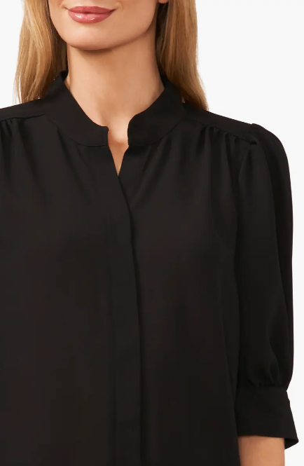 CeCe Women's Black Puff Sleeve Button-Up Shirt | CeCe In Lebanon