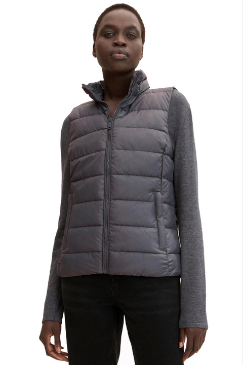 Tom Tailor Women's Gray Quilted Hooded Vest |Tom Tailor In Lebanon