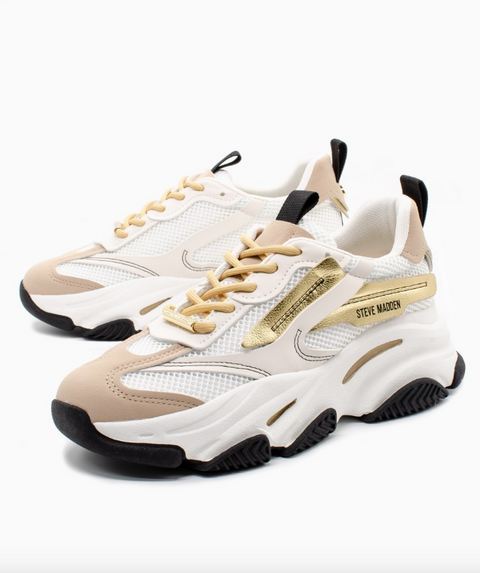 Steve Madden Women's White & Tan Possession-E Sneakers | Steve Madden In Lebanon