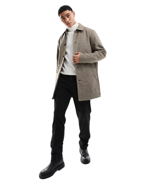 Jack & Jones Men's Beige Houndtoot Jortoby Check Mac Coat | Jack & Jones In Lebanon