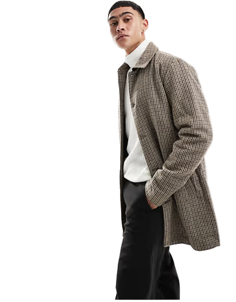 Jack & Jones Men's Beige Houndtoot Jortoby Check Mac Coat | Jack & Jones In Lebanon