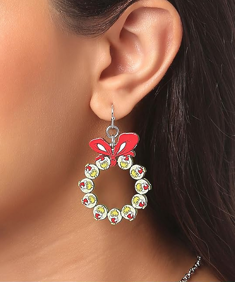 The Grinch Women's Red & Green Christmas Wreath Earrings | The Grinch In Lebanon