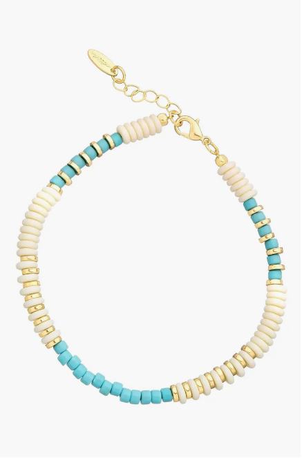 Ettika Women's White & Blue Ocean Tide Bead Anklet  | Ettika In Lebanon
