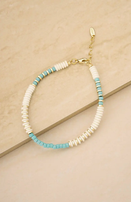 Ettika Women's White & Blue Ocean Tide Bead Anklet  | Ettika In Lebanon