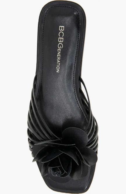 BCBGeneration Women's Black Masha Flower Appliqué Slippers | BCBGeneration In Lebanon